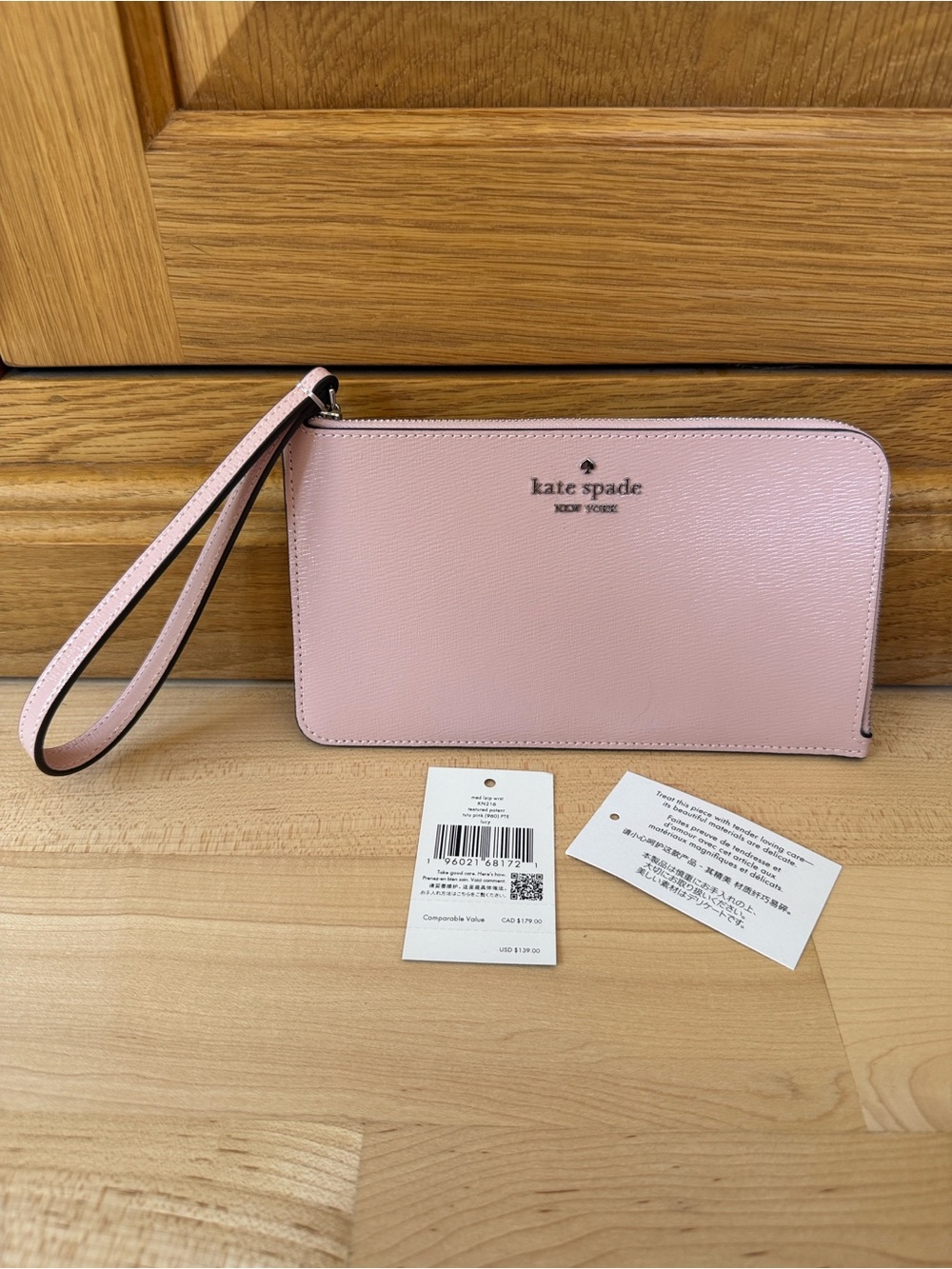 NEW Kate Spade Medium L-Zip Wristlet in Tutu Pink